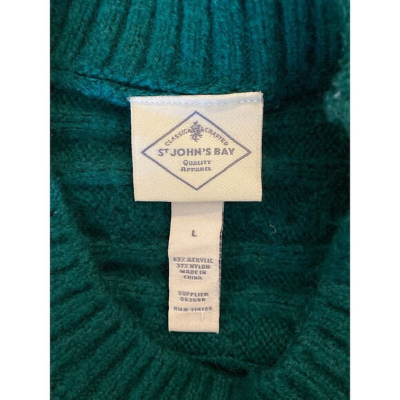 St John’s Bay Sweater Cable Fuzzy Knit  Size Large Dark Green Rounded Neck - Picture 6 of 8